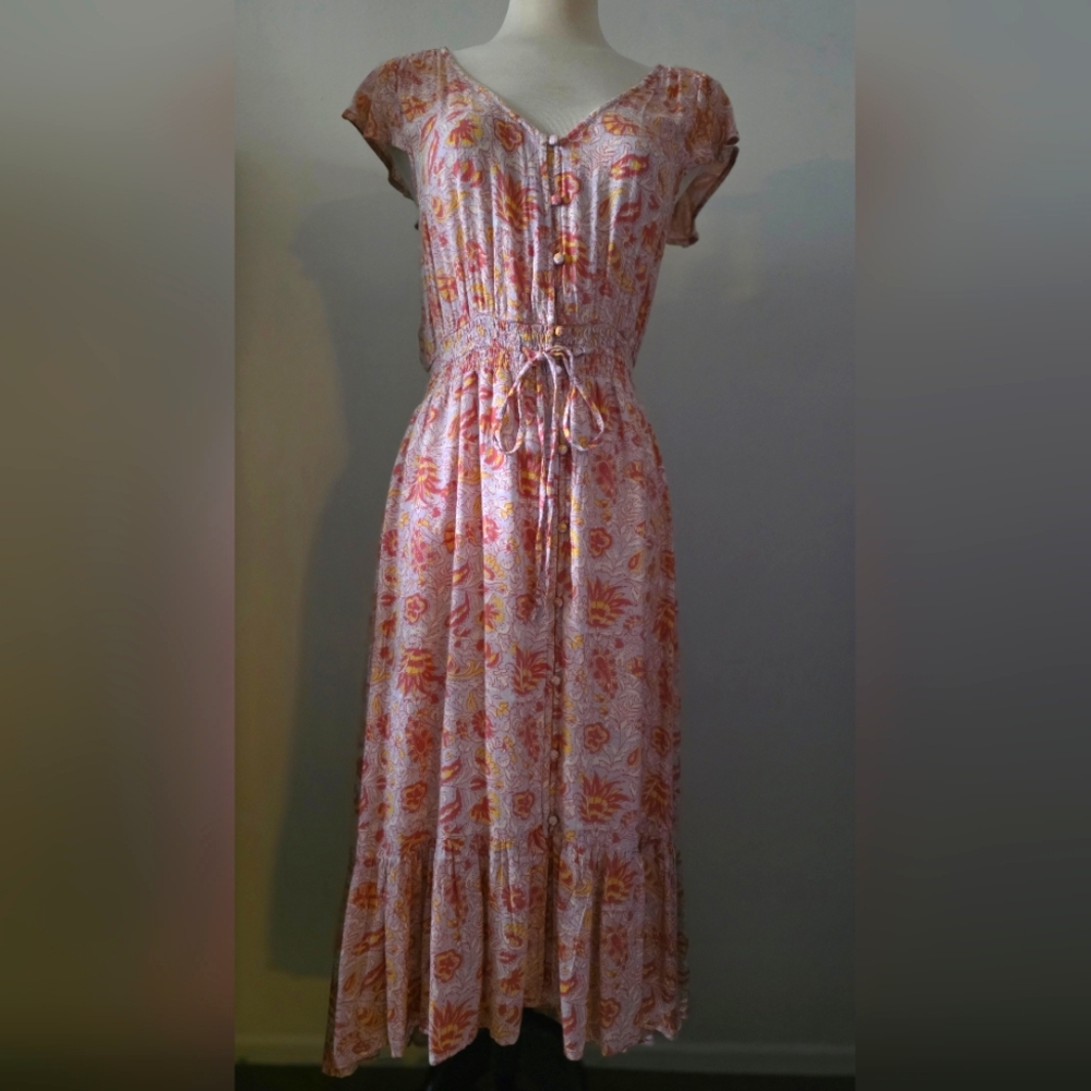 Lucky Brand Floral Paisley Boho Midi Dress Medium